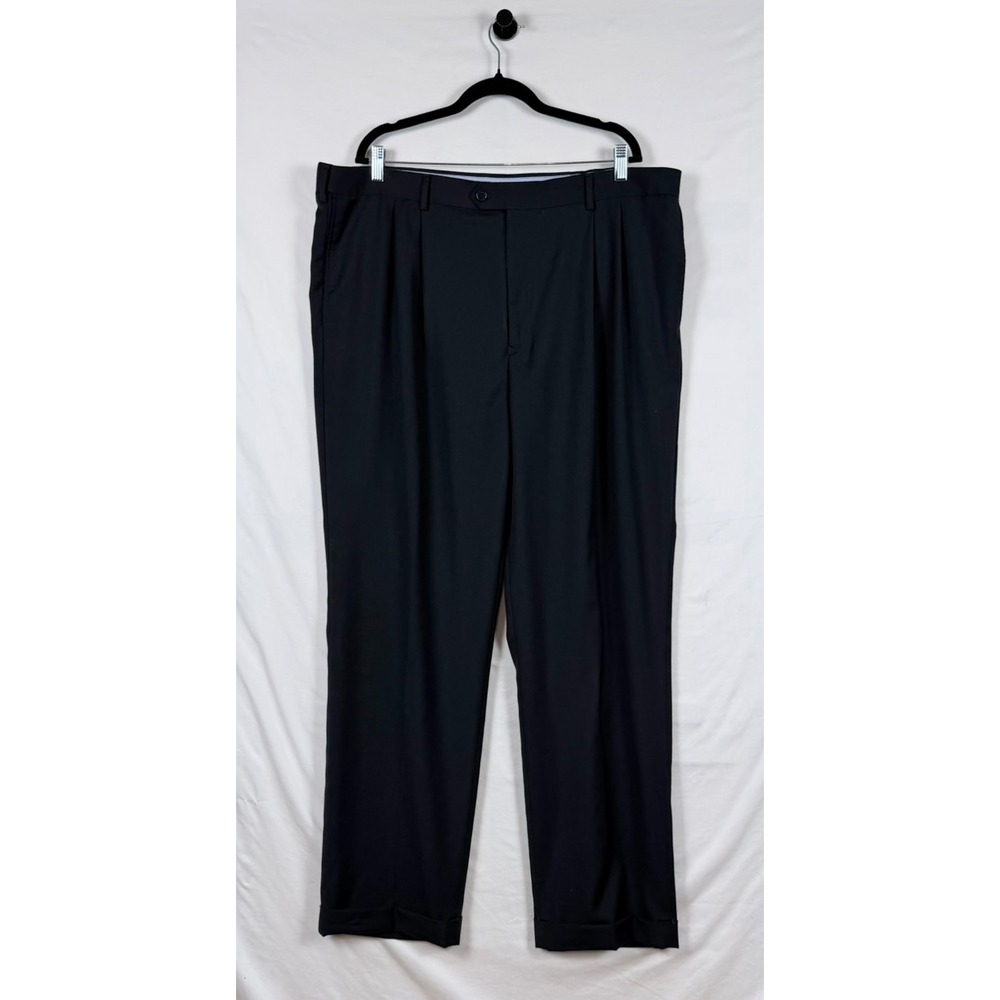 Roundtree & Yorke Lotx2 Dress Pants Black Navy 42x32 Pleated Cuffed Professional - Picture 9 of 15
